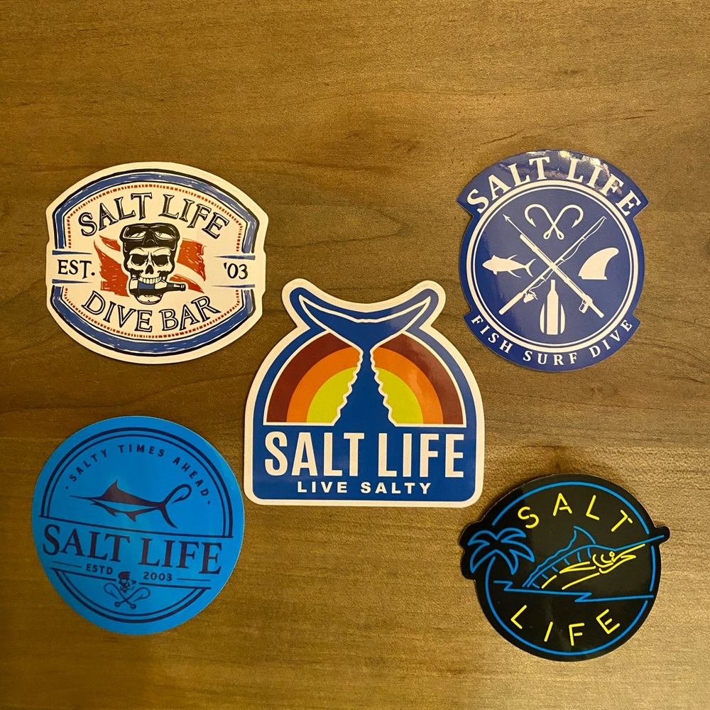 Salt Life Lot Of 5 Color Decals 2.5” (1) Salt Life Dive Bar (4) Salt Life